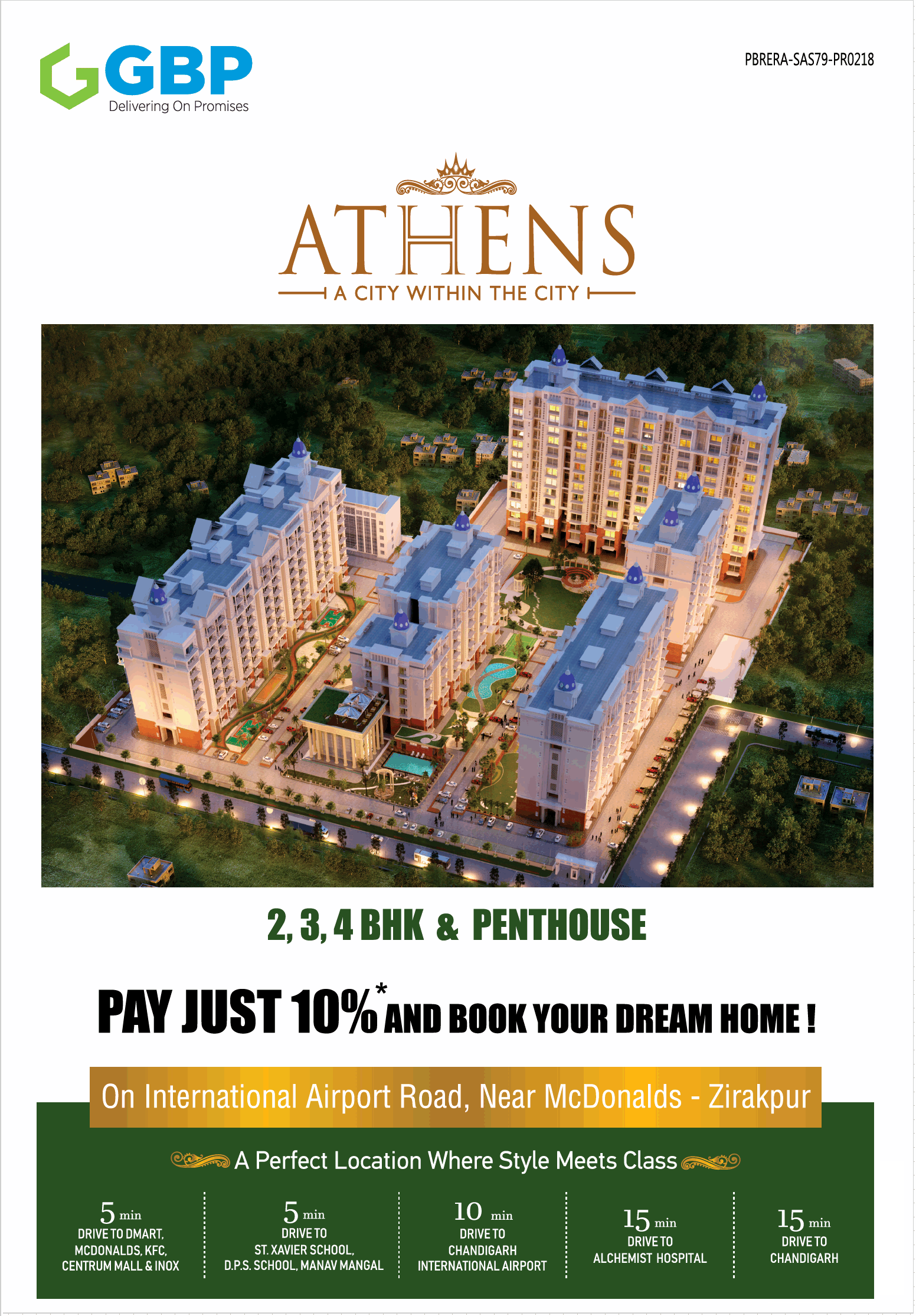 Pay just 10% & book your dream home at GBP Athens in Chandigarh